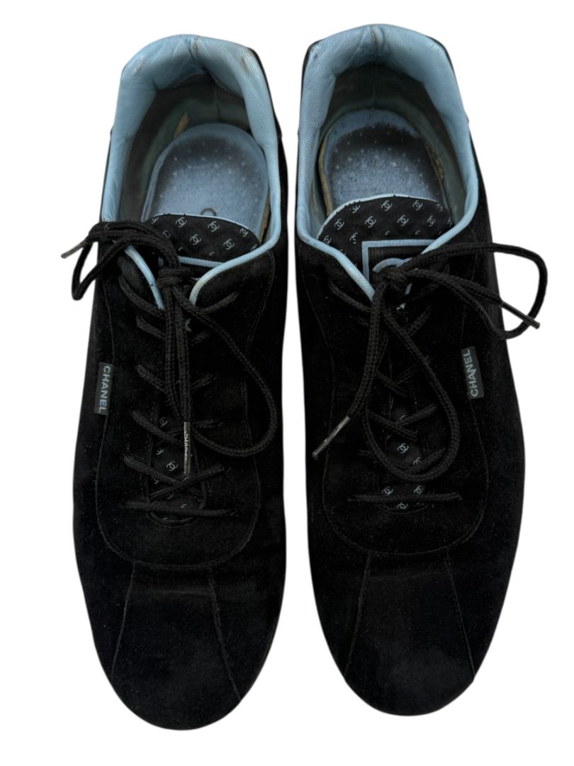 Chanel Black Suede Lace-Up Sneakers – Size 40