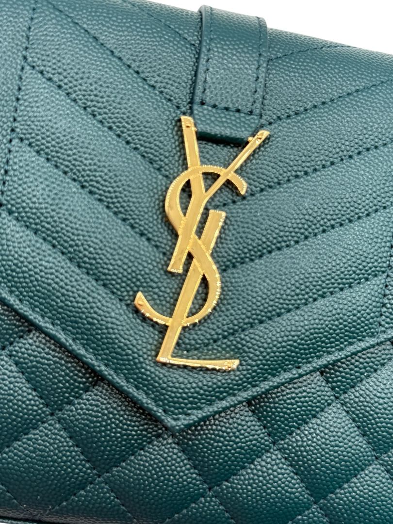 Saint Laurent Envelope Triquilt Small Shoulder Bag in Grained Leather