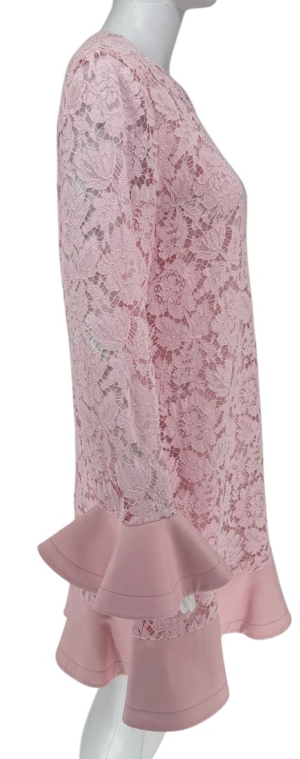 Pink Lace Overlay Ruffle Sleeve/Trim Longsleeve Dress