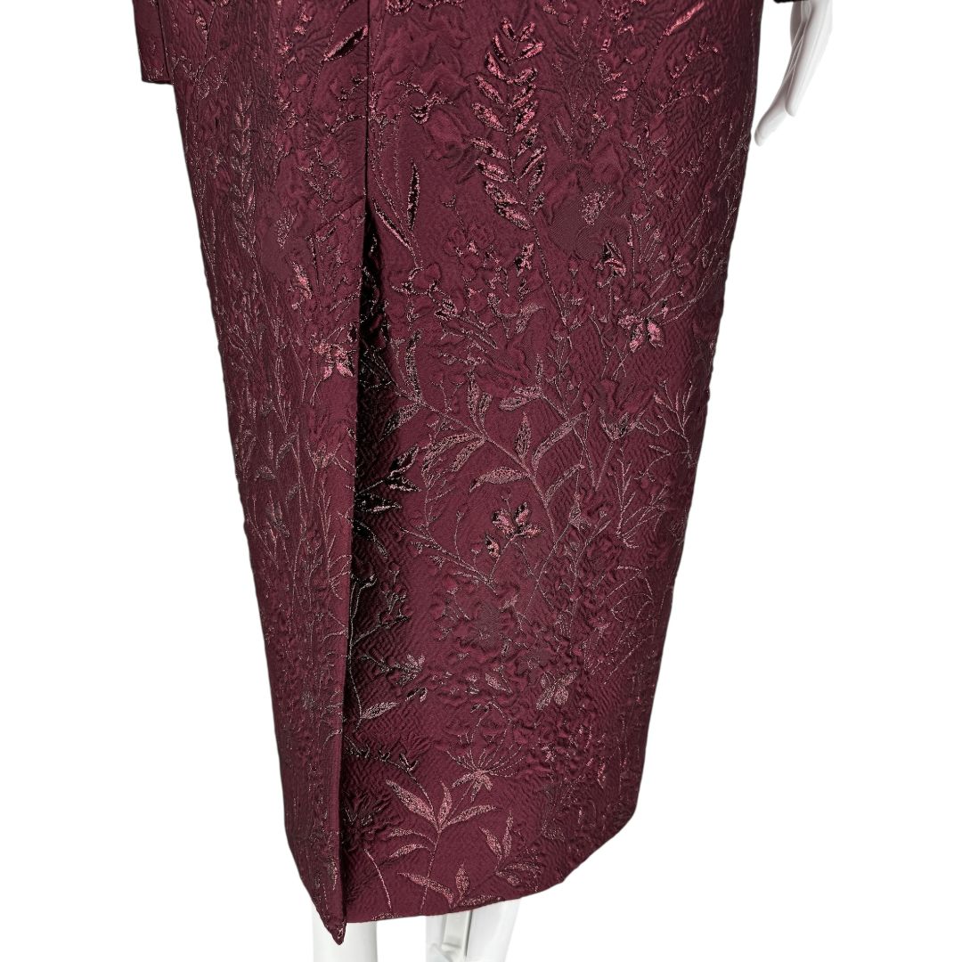 Pamella Roland -Wine Brocade Metallic Floral Dress & Coat Set - Size 8/10