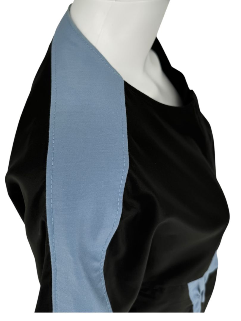 Pamella Roland Black & Blue Colorblock Gathered Waist Dress