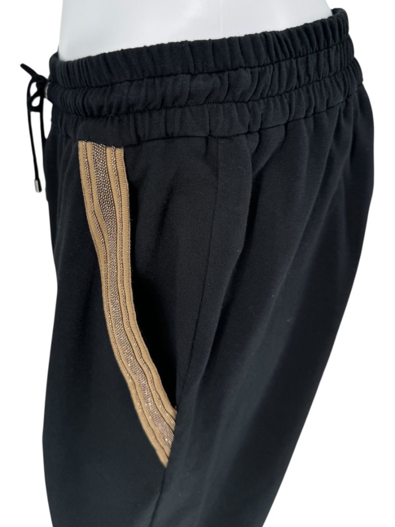 Brunello Cucinelli Black Cotton Joggers with Metallic Trim - Large