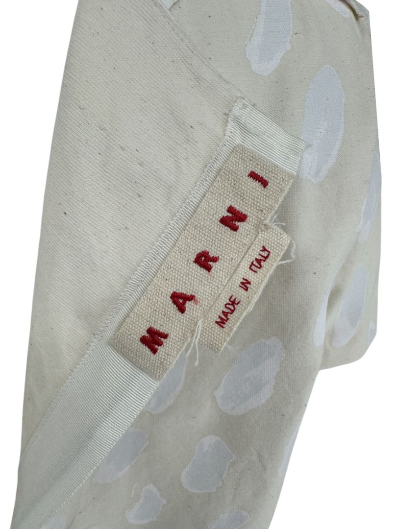 Marni Textured Cream Print Shift Dress with Silk Trim - Size 4