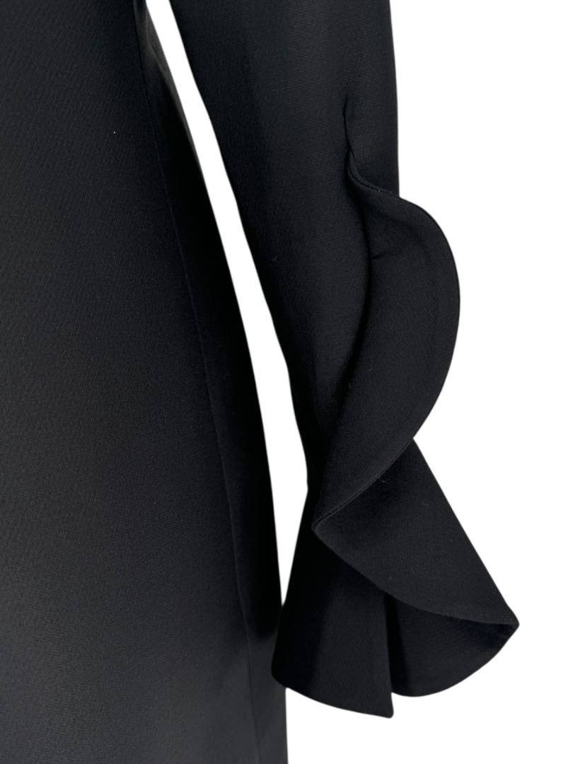 Valentino Black Crepe Ruffle Cuff Dress - Size 10