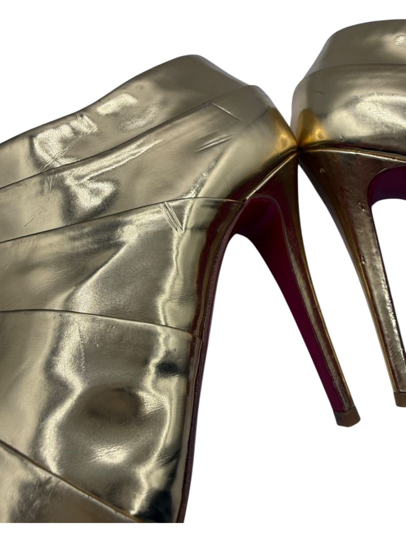 Christian Louboutin Gold Patent Leather Robot 120 Ankle Boots Size 39