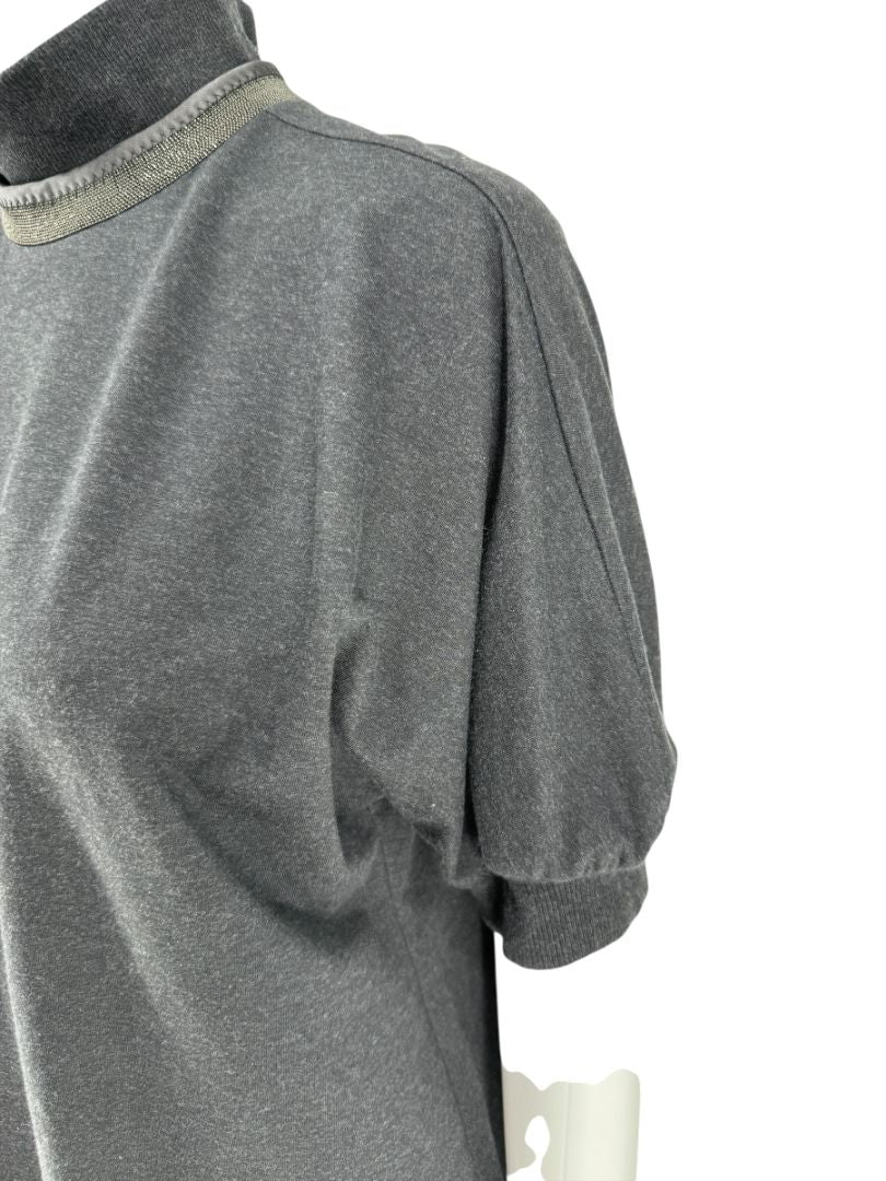Brunello Cucinelli Charcoal Puff-Sleeve Tunic with Monili Trim – Size Large