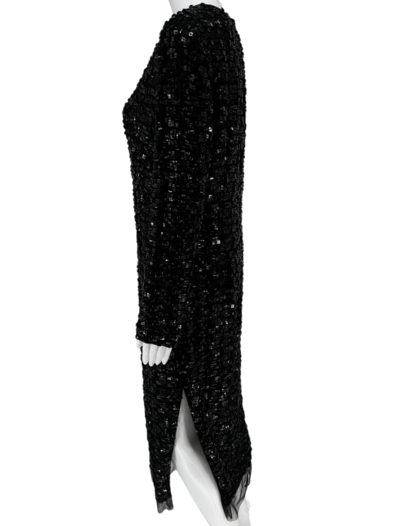 Pamella Roland Black Beaded Long Sleeve Dress - Size L