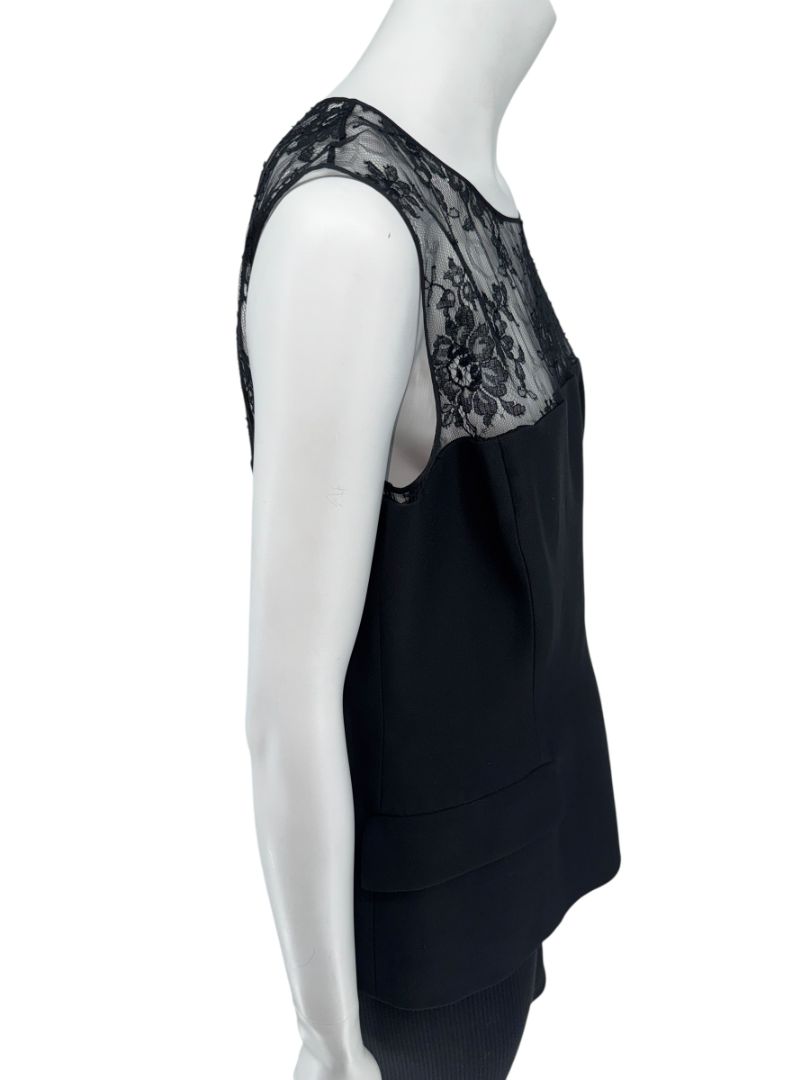Christian Dior Black Lace-Trim Sleeveless Top – Size FR 44 (US 12)
