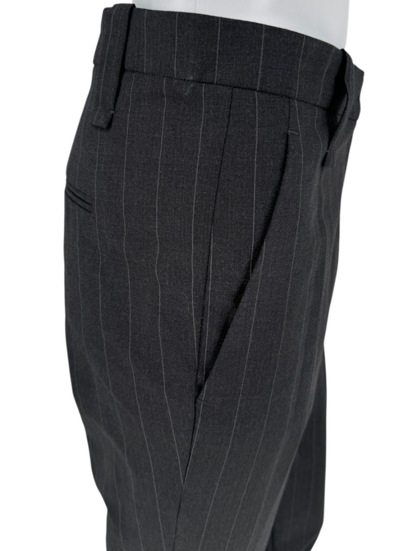 Brunello Cucinelli Charcoal Pinstripe Wool Pants with MONILI Trim – Size IT 46 / US 10