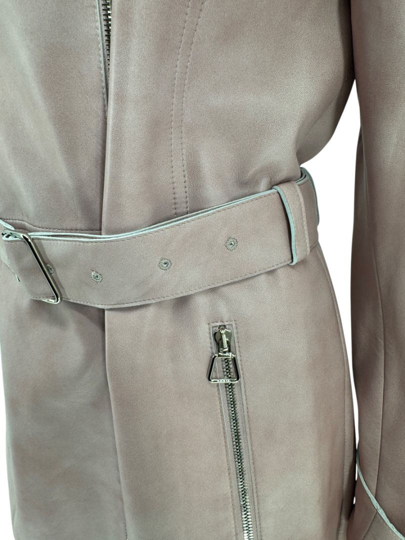 Akris Lamb Nappa Leather Moto Trench in Dusty Rose – Size 8