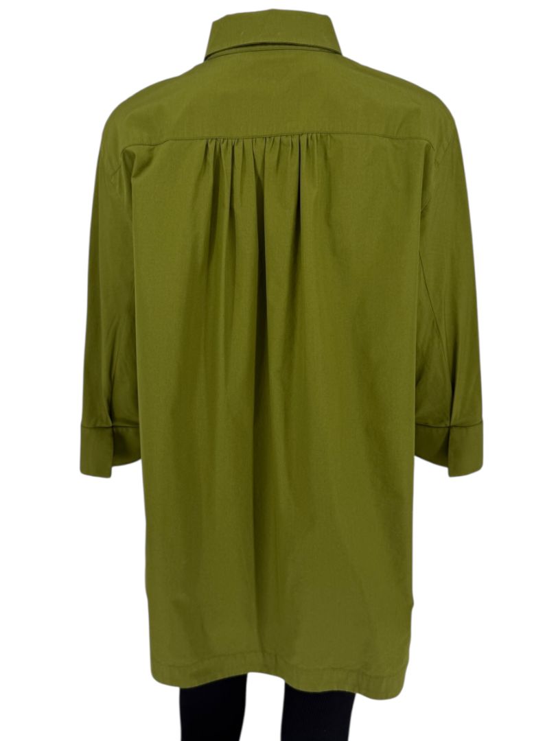 Max Mara Olive Green Cotton Poplin Tunic Shirt – Size IT 42 (US 6)