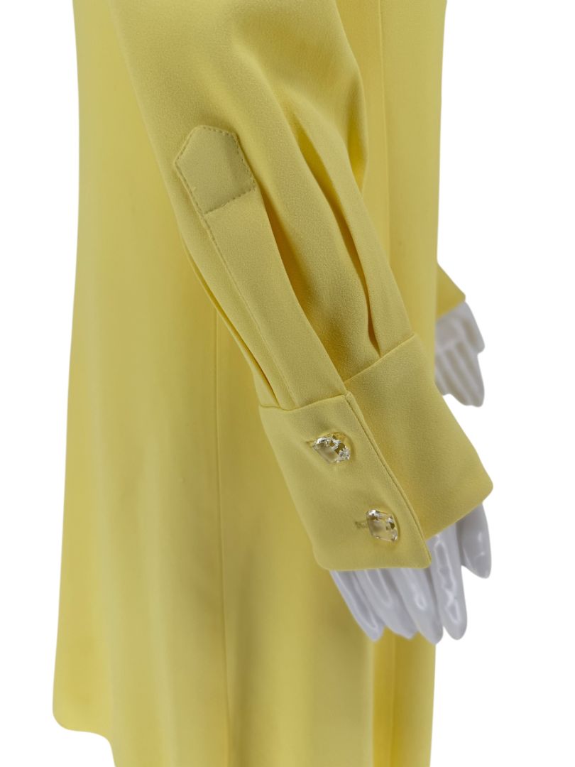 Pamella Roland Pale Yellow Crystal Button Shirt Dress with Asymmetric Hem - L