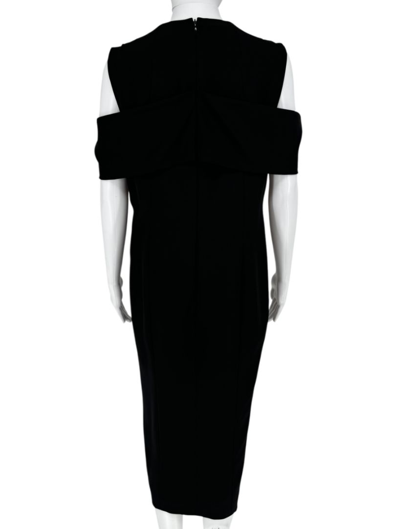 Akris Black Cold-Shoulder Silk-Blend Midi Dress – Size US 12
