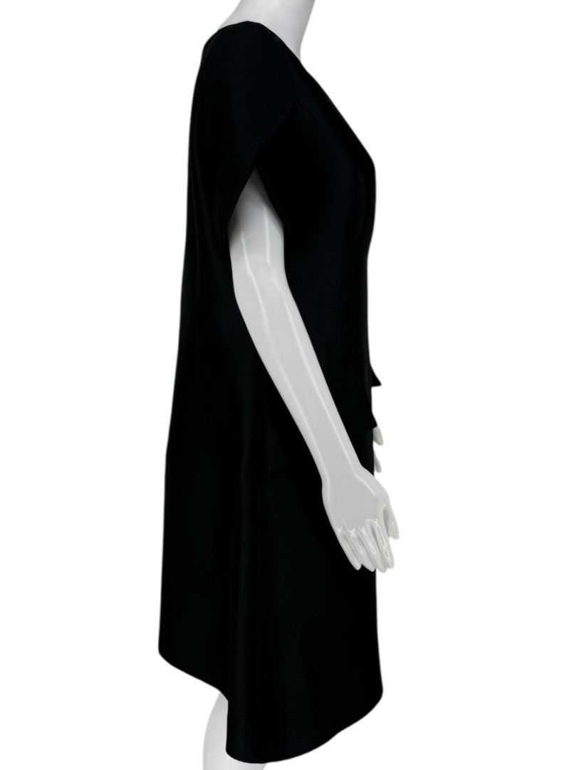Pamella Roland Black Structured A-Line Dress with Sculptural Sleeves – Large