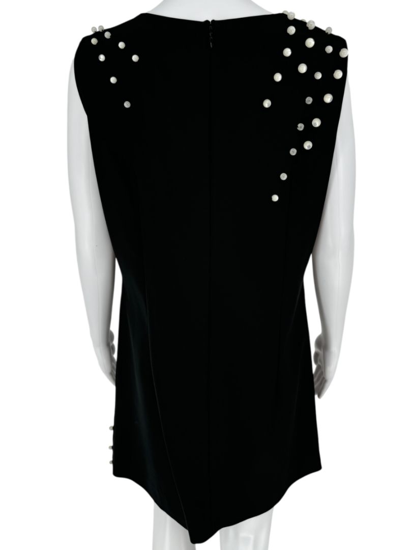Pamella Roland Black Sleeveless Shift Dress with Pearl Embellishments – Large