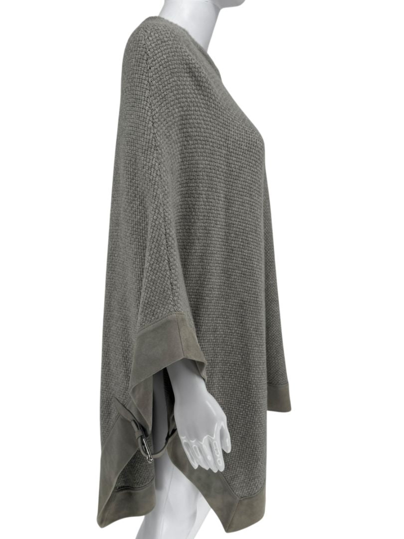 Ralph Lauren Gray Cashmere Poncho with Suede Trim – Size XS/S
