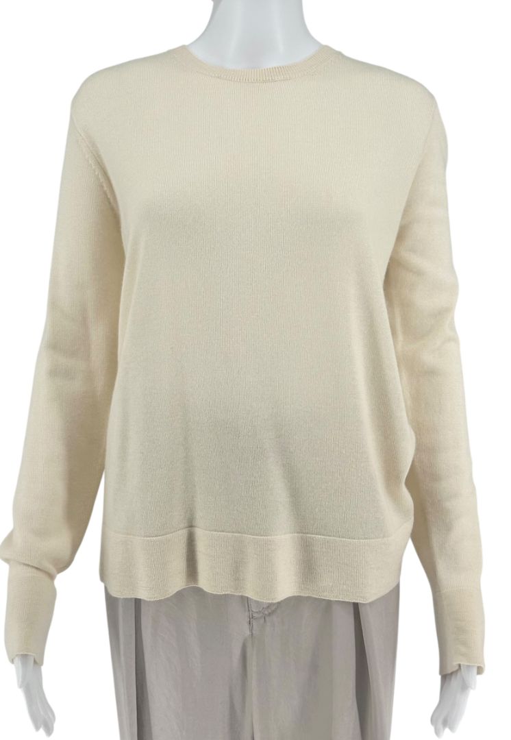 The Row Ivory Cashmere-Silk Crewneck Sweater – Size L