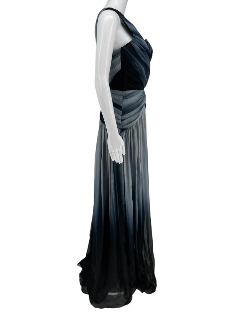 Pamella Roland Sapphire Multi Silk Draped One-Shoulder Gown – Size 6