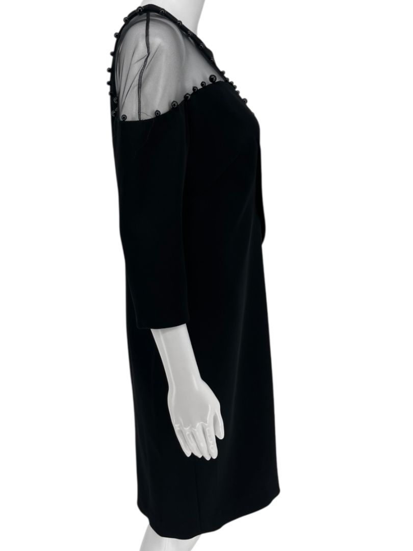 Pamella Roland Black Illusion Cutout Sheath Dress with Beaded Trim – Large