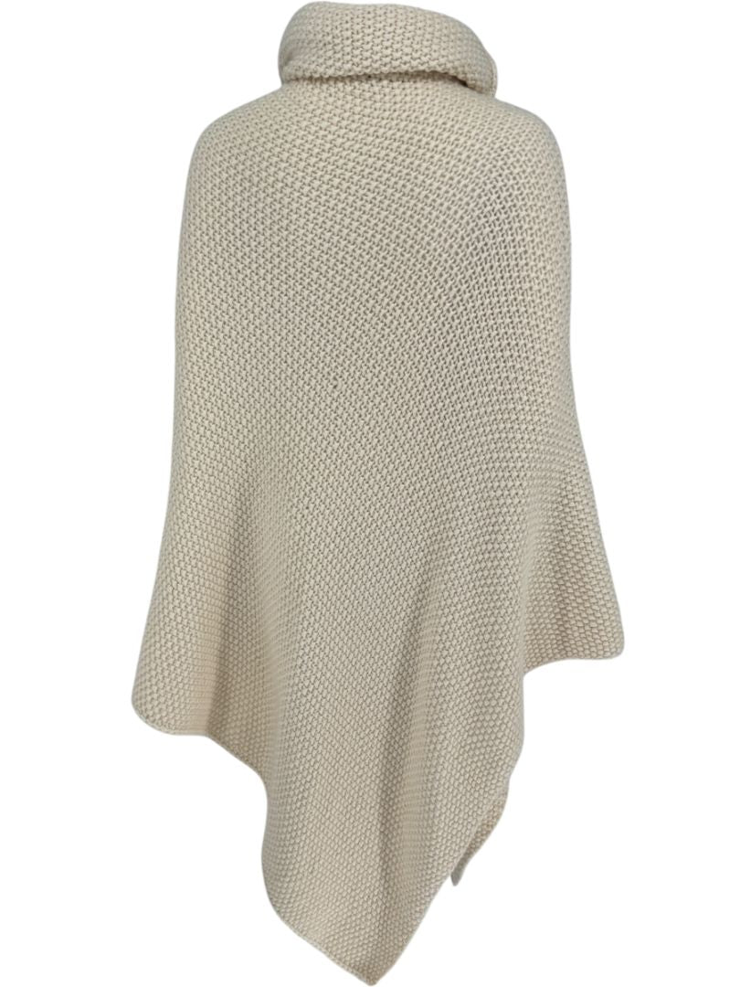 Pamella Roland Cream Hand-Knit Asymmetrical Turtleneck Sweater – O/S