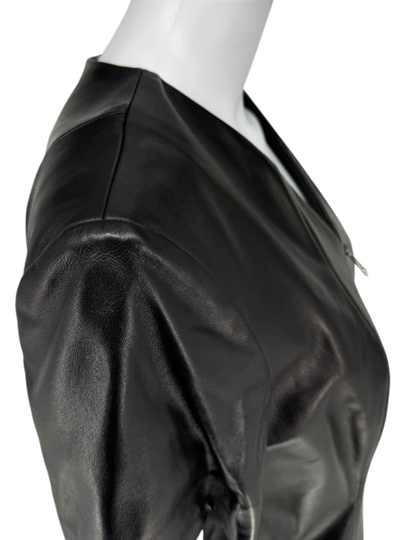 Pamella Roland Black Lambskin Leather Zip-Front Top – Large