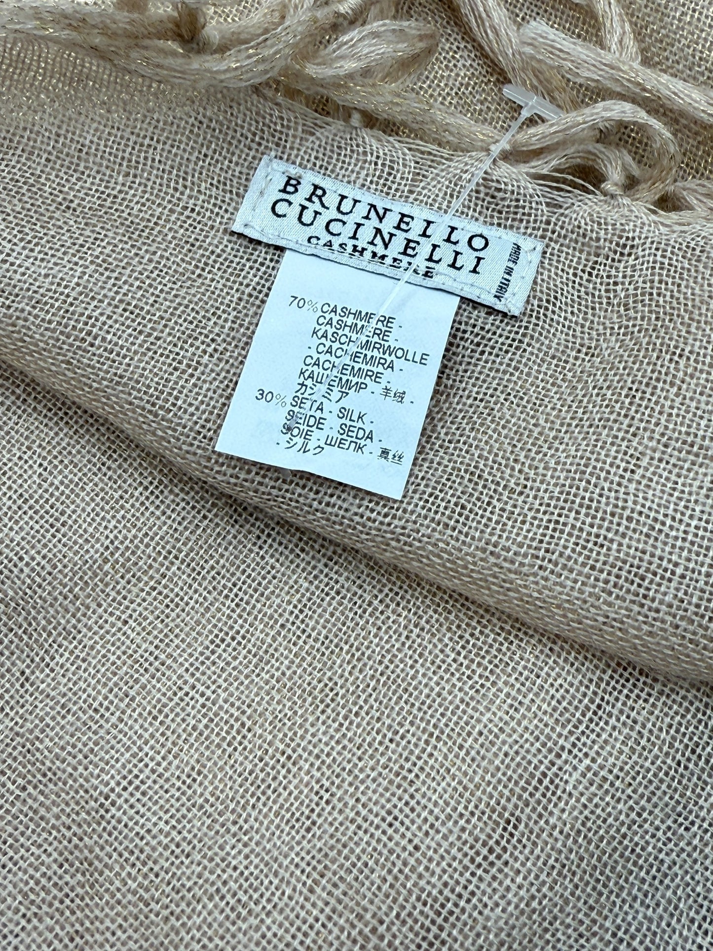 Brunello Cucinelli Beige Cashmere & Silk Fringed Scarf – 45" x 45"