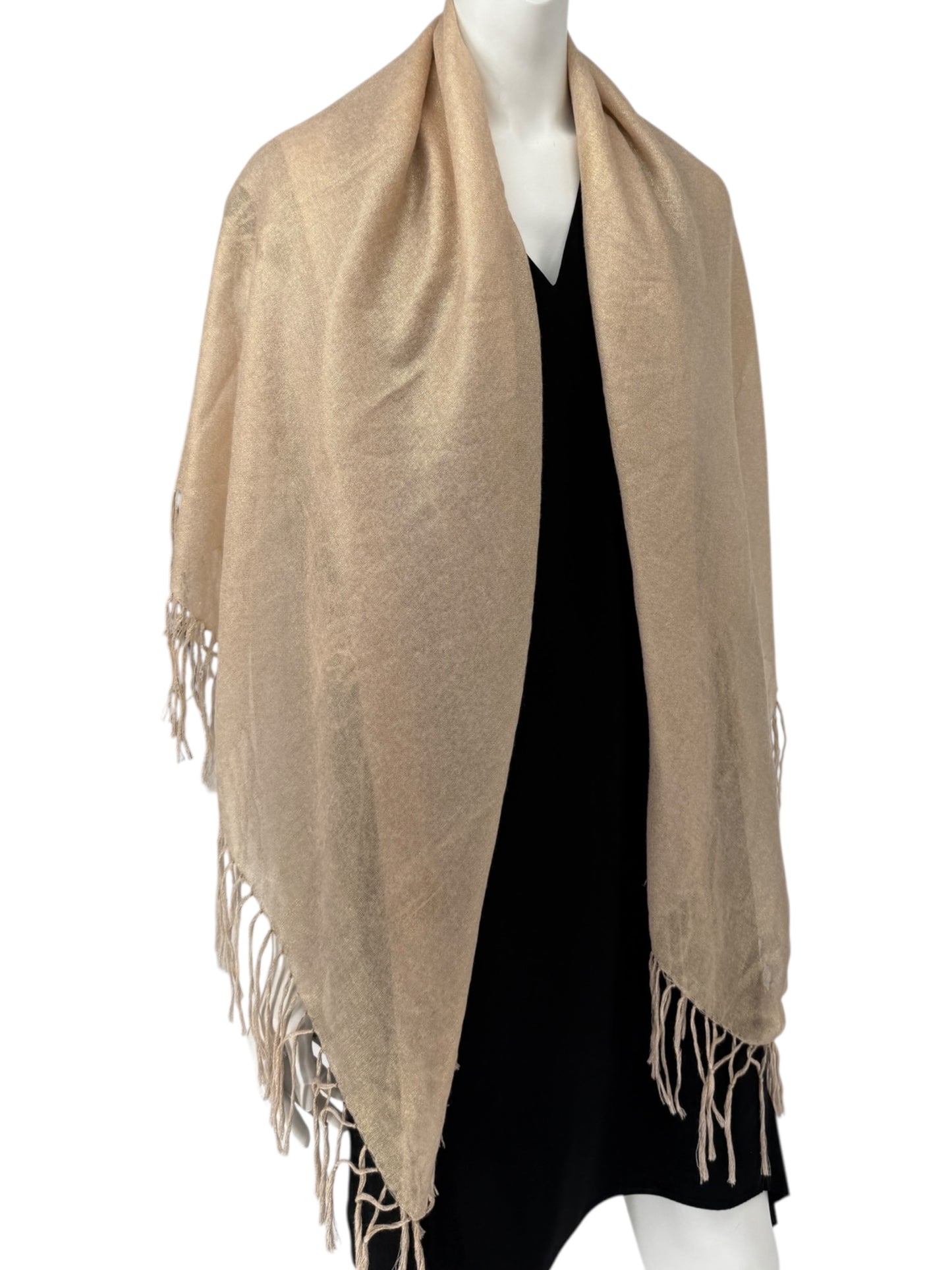 Brunello Cucinelli Beige Cashmere & Silk Fringed Scarf – 45" x 45"