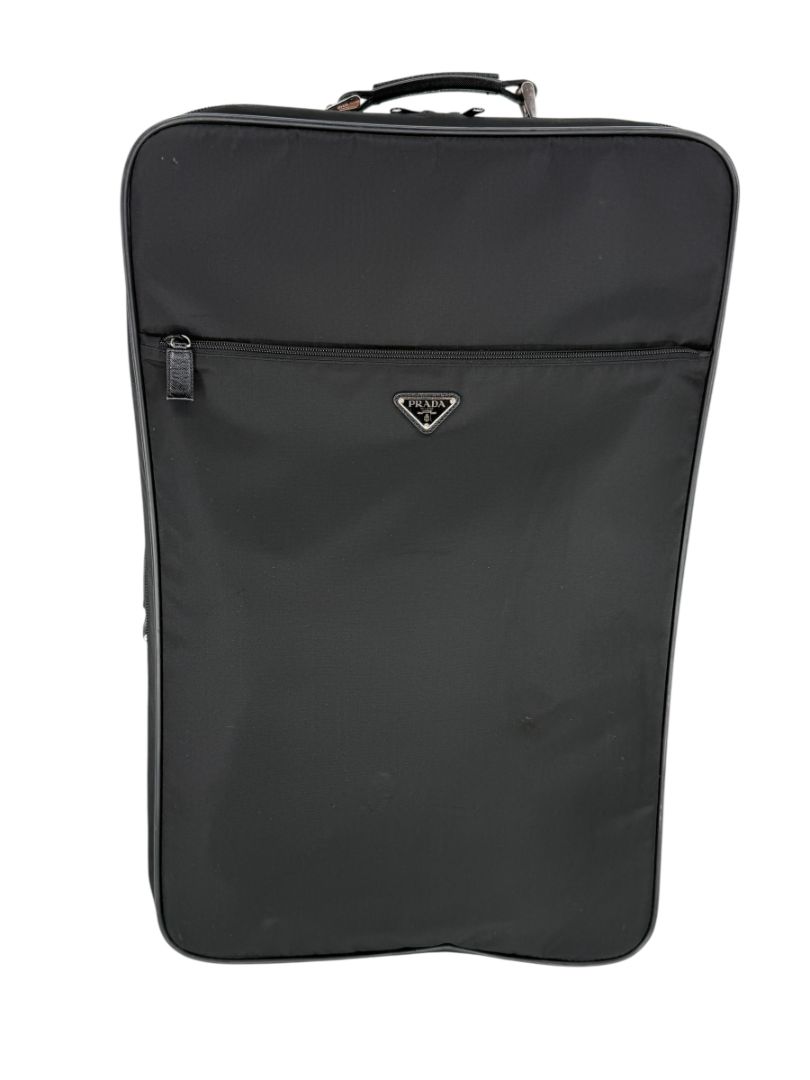 Prada Black Nylon Rolling Suitcase with Saffiano Leather Trim – 26.5" x 17.5" x 9.5"