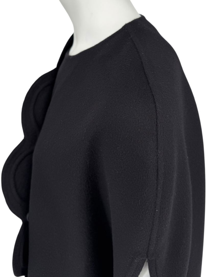 Valentino Black Wool/Cashmere Cape with Scalloped Edge – Size 10