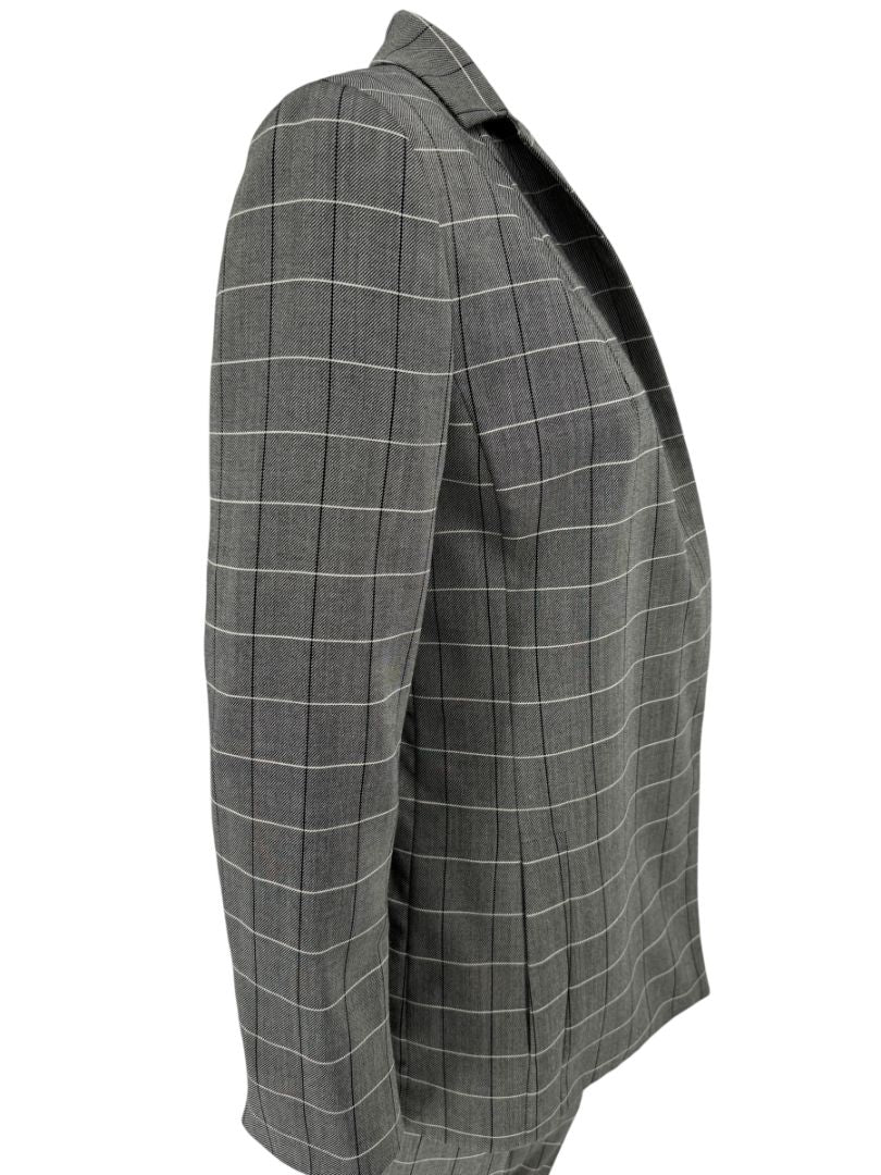 A-K-R-I-S Punto Grey Windowpane Wool Pantsuit – Jacket Size 8, Pants Size 10