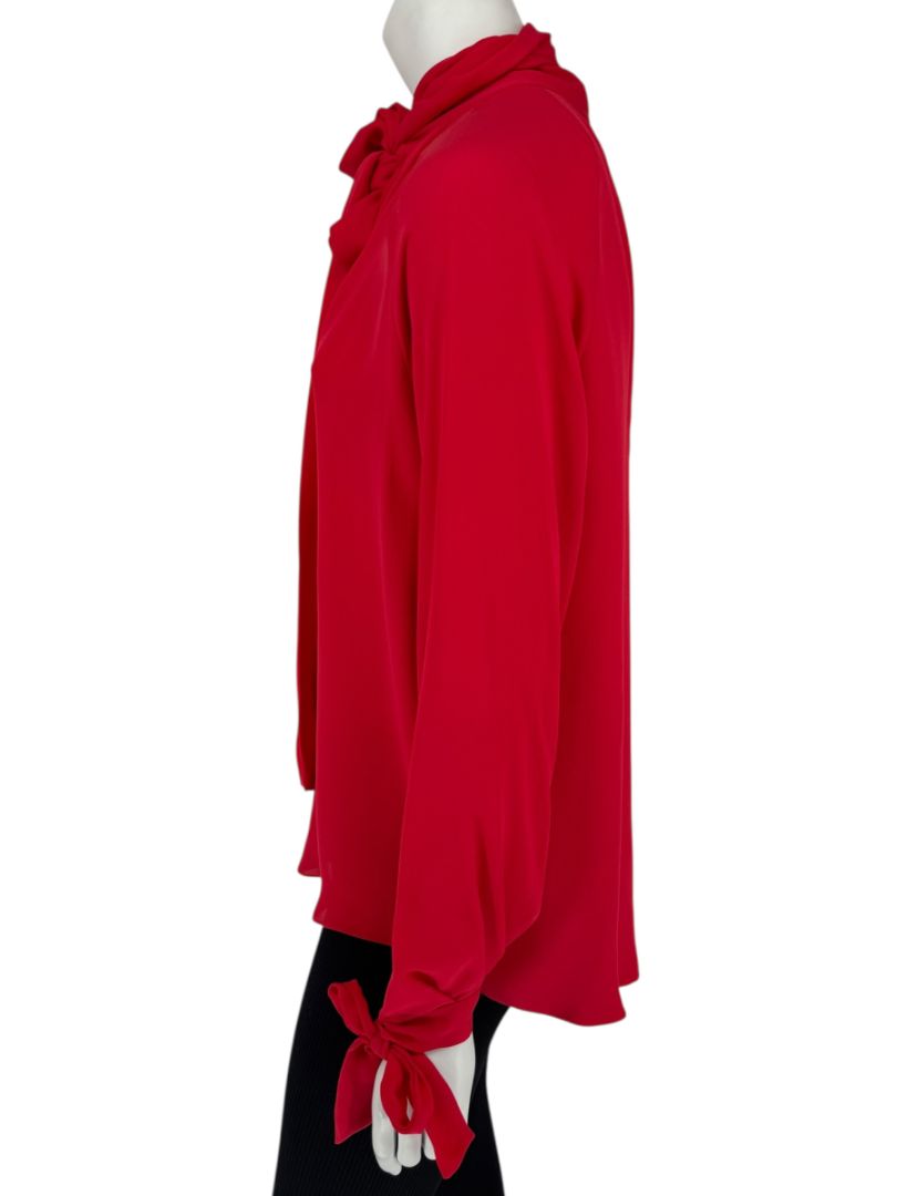 J.C. Obando Red Silk Tie Cuff Blouse – Size 8