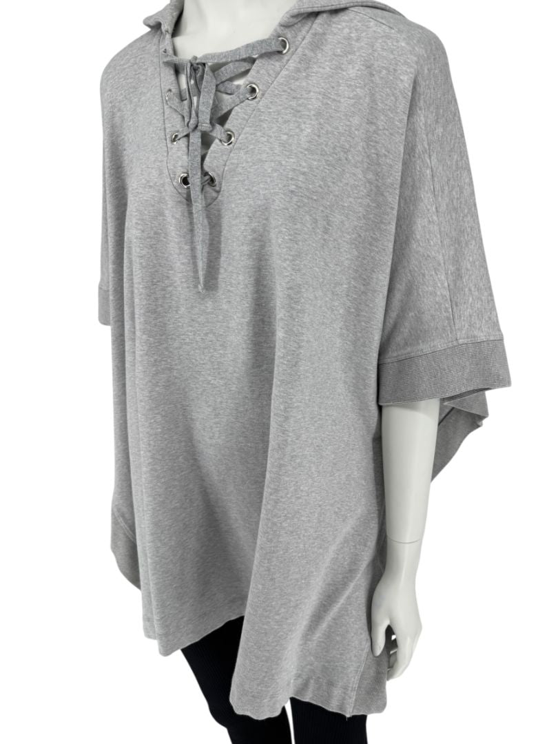 L’Agence Gray Viscose-Silk Hoodie Poncho – One Size