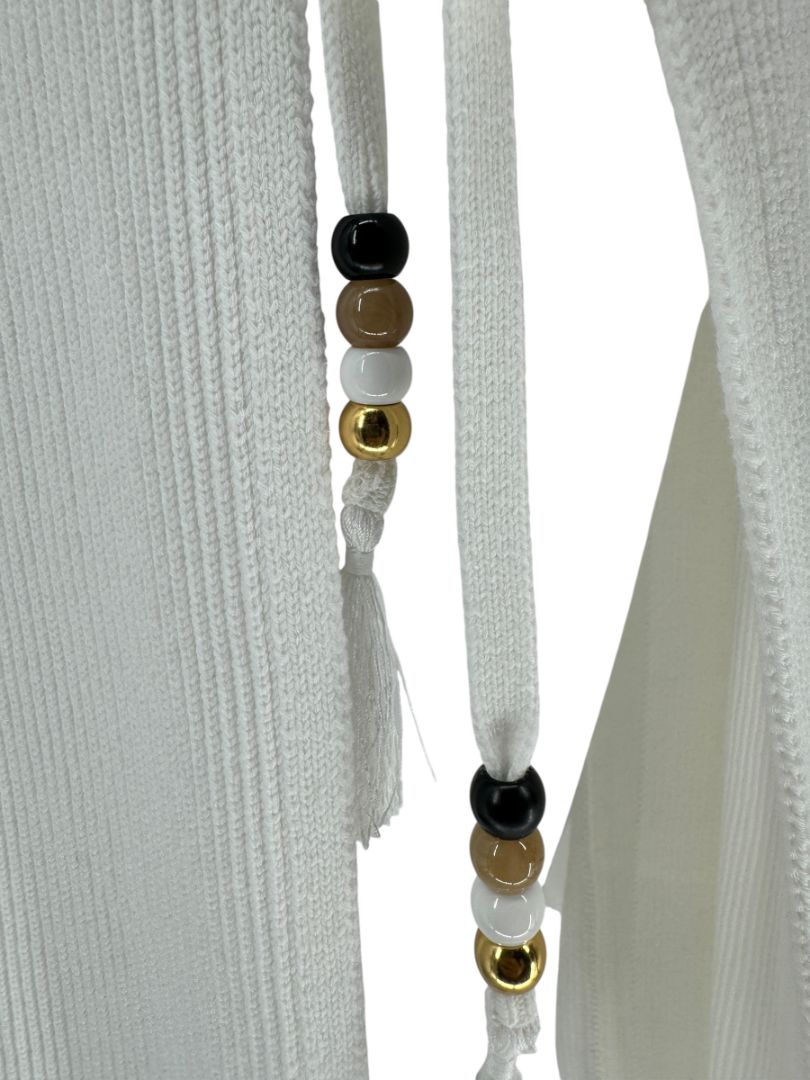 Max Mara White Knit Sleeveless Swim Cover-Up with Beaded Side Ties – Size M