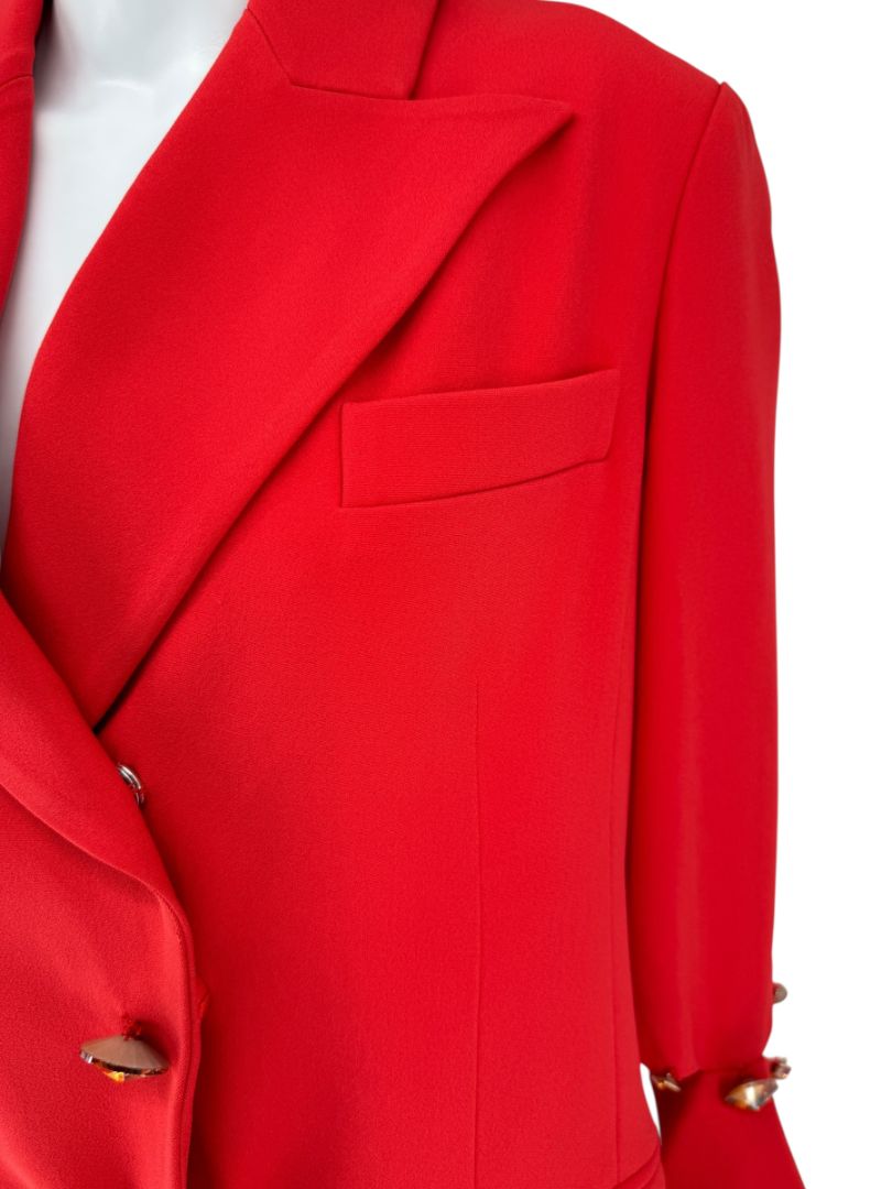 Pamella Roland Red Crystal-Embellished Double-Breasted Pant Suit – Large