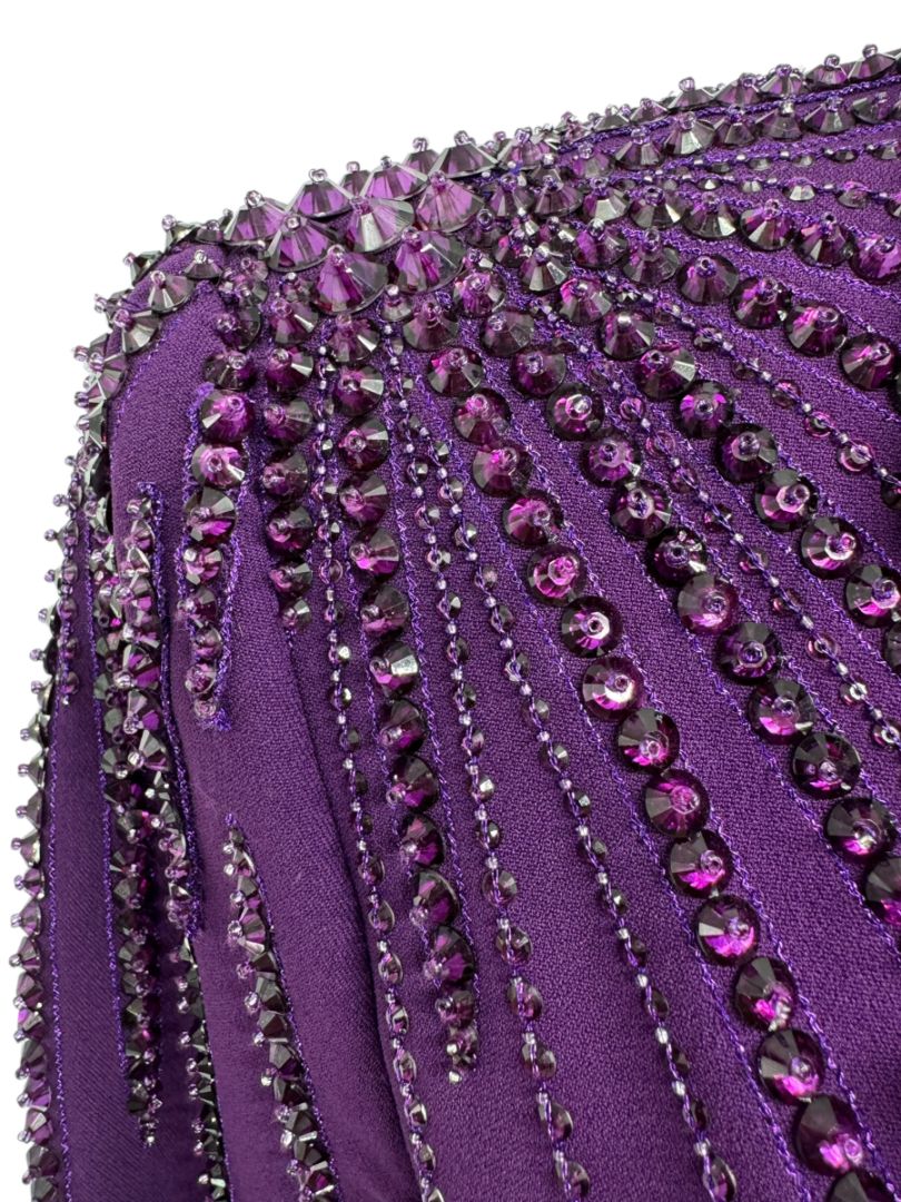 Pamella Roland Purple Crystal-Embellished Three-Piece Pant Suit – Large