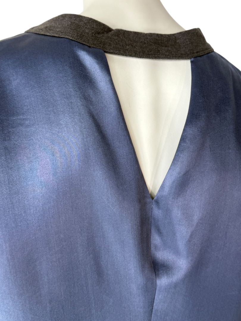 NWT Brunello Cucinelli Navy Silk Shift Dress with Contrast Trim – Size XL