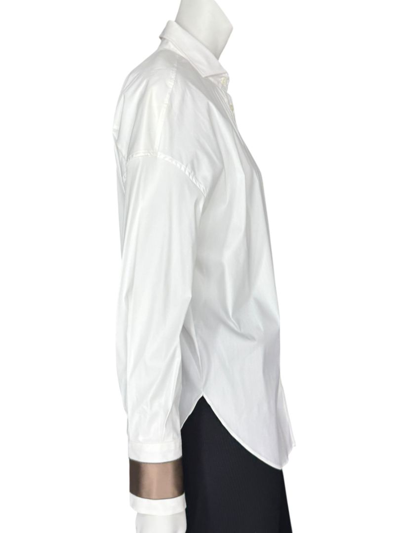 NWT Brunello Cucinelli White Relaxed Satin Cuff Blouse – Size M