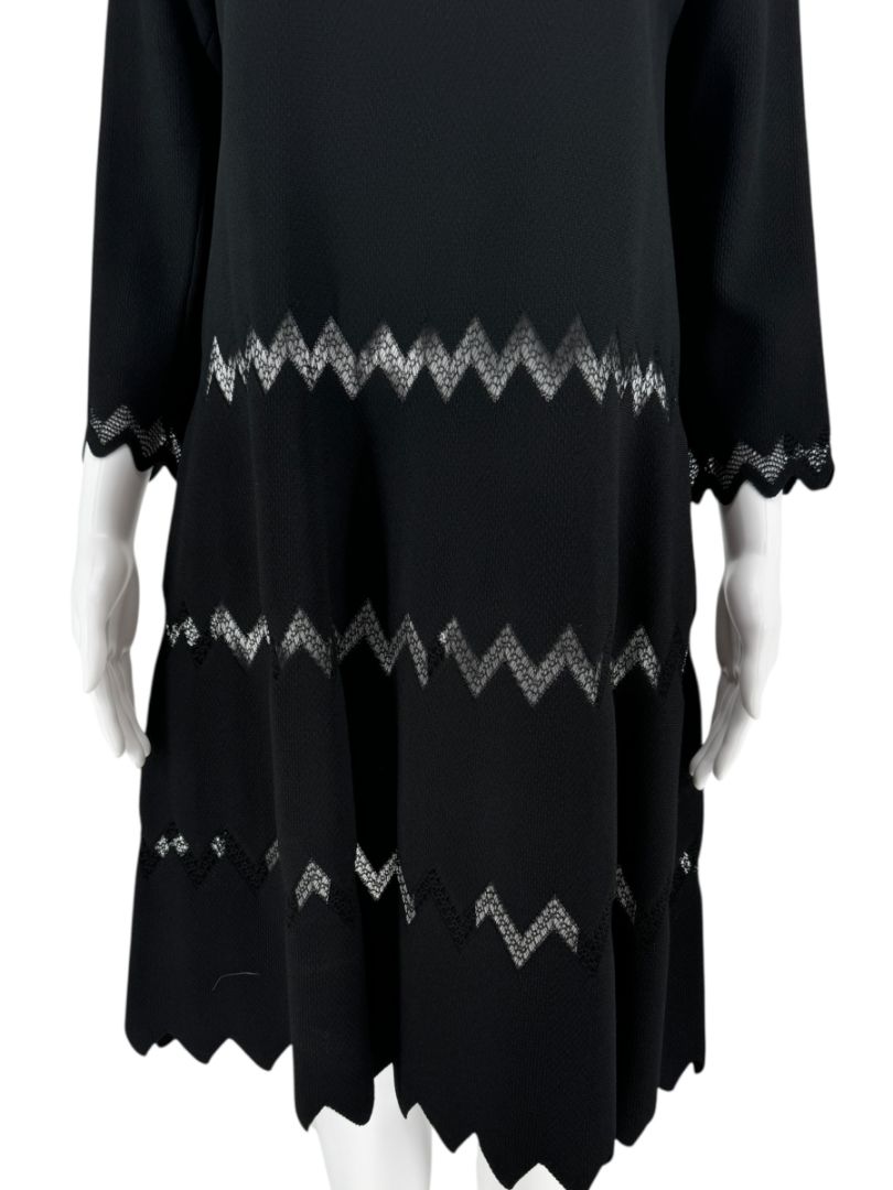 Alaïa Paris Black Zigzag Lace-Trim Knit Dress - Size 44