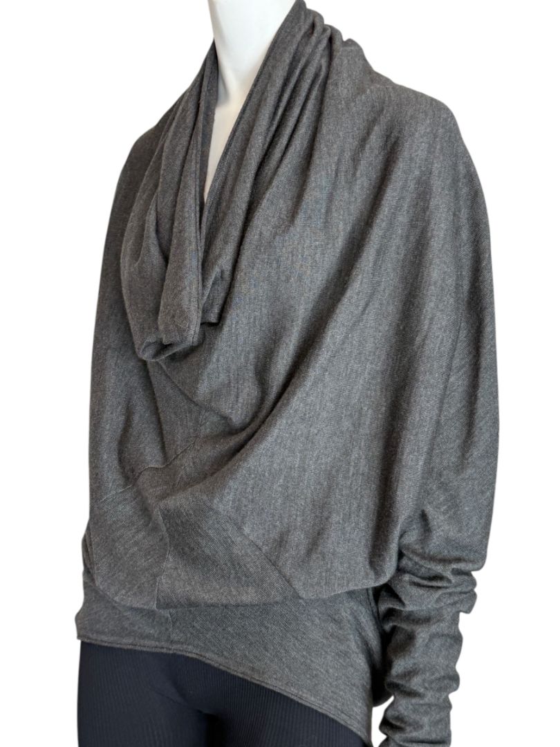 Donna Karan Charcoal Gray Cashmere Wool Silk Draped Cowl Sweater - Size M