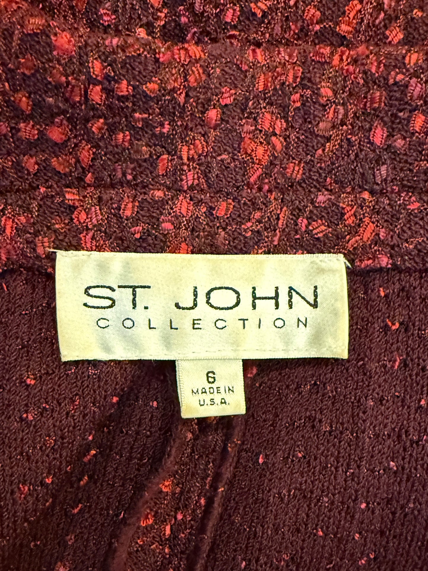 St. John Collection Red & Burgundy Knit Skirt Suit - Size 6
