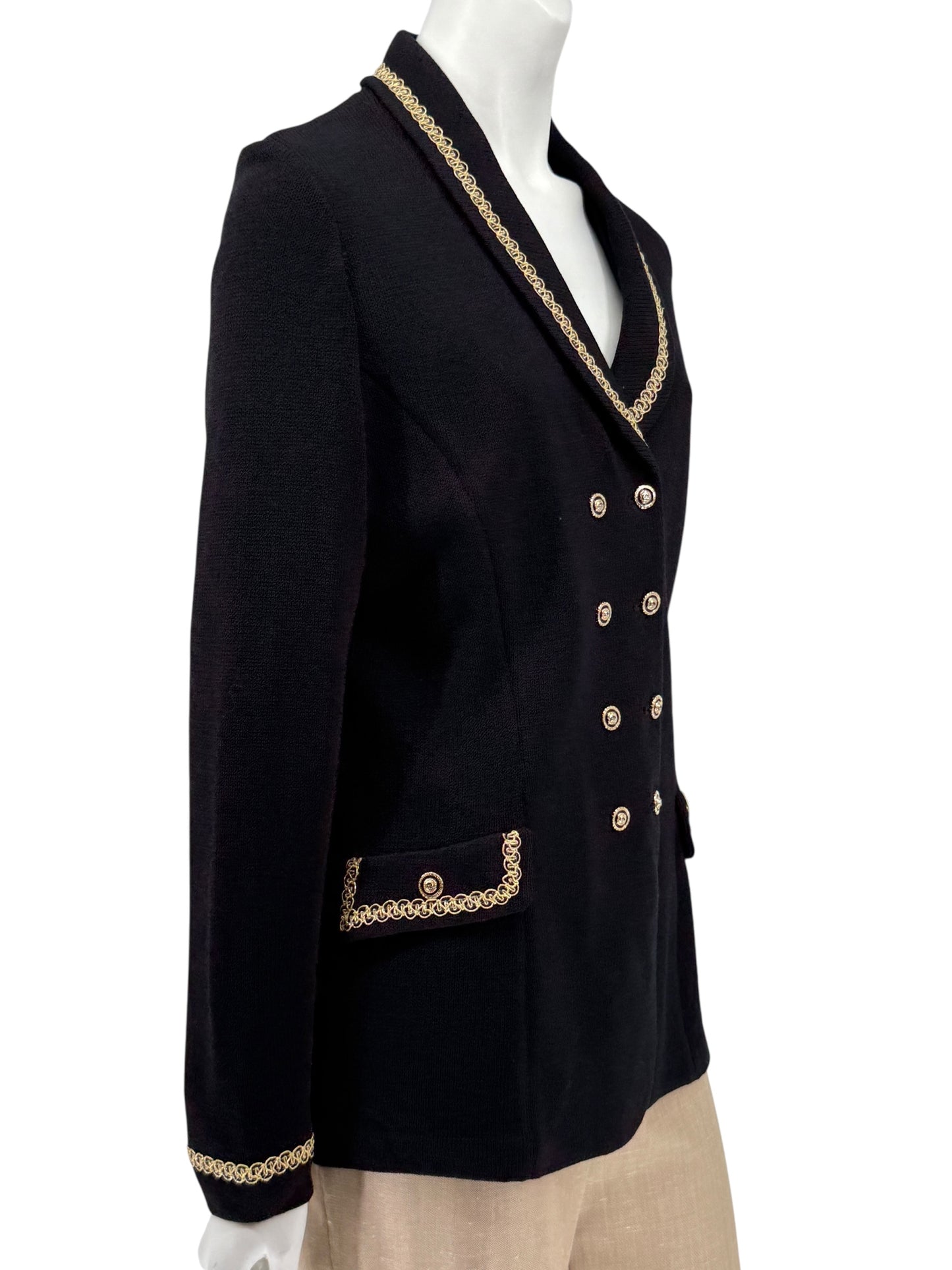 St. John Collection by Marie Gray Black Knit Blazer with Gold Trim – Size 10