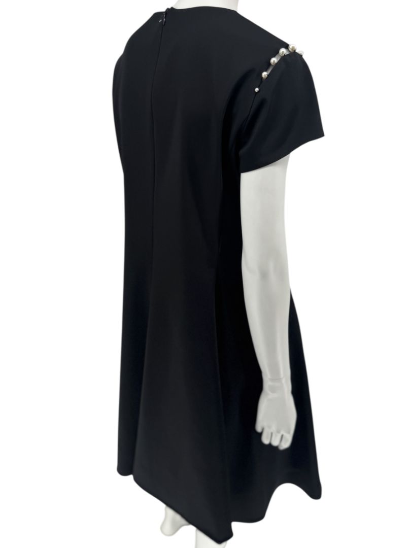 Pamella Roland Black Pearl-Trim Sleeve Handkerchief Hem Dress – Large