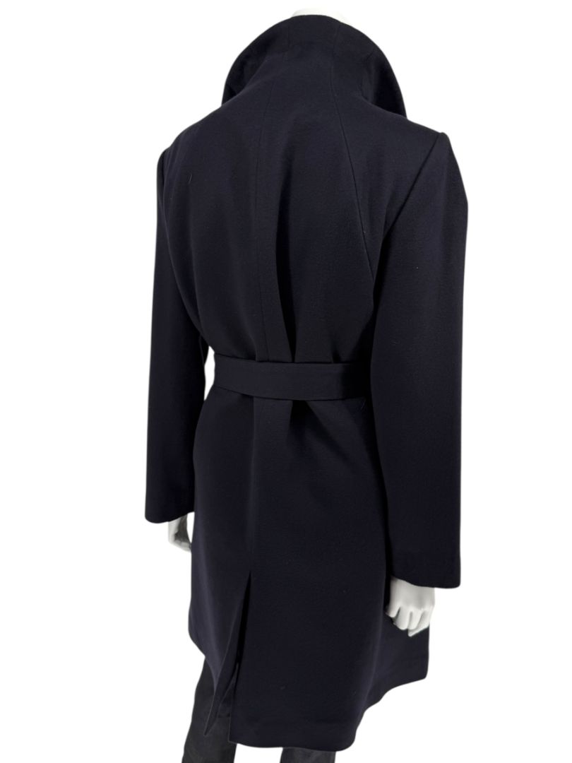 Pamella Roland Wide Shawl Collar Black Wool Belted Coat - Large