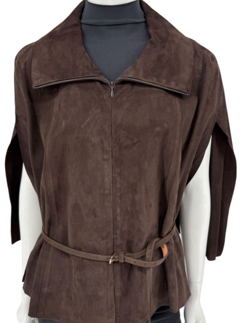 Akris Chocolate Brown Suede Cape Jacket – Size 12