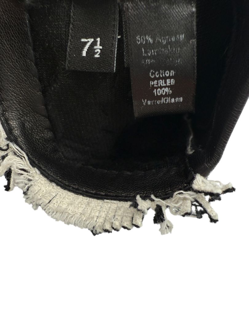 Chanel Pearl-Embellished Tweed & Leather Cutoff Gloves – Size 7.5