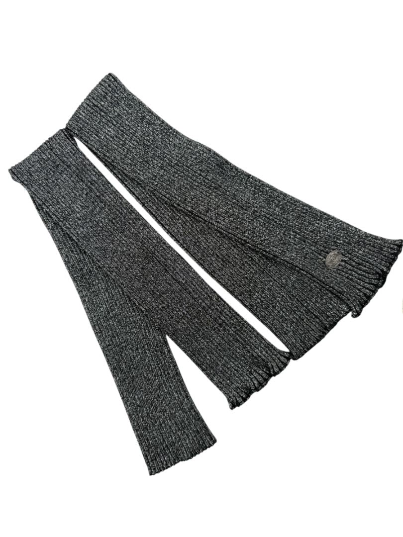 Chanel Gunmetal Silver Ribbed Long Fingerless Gloves with Box