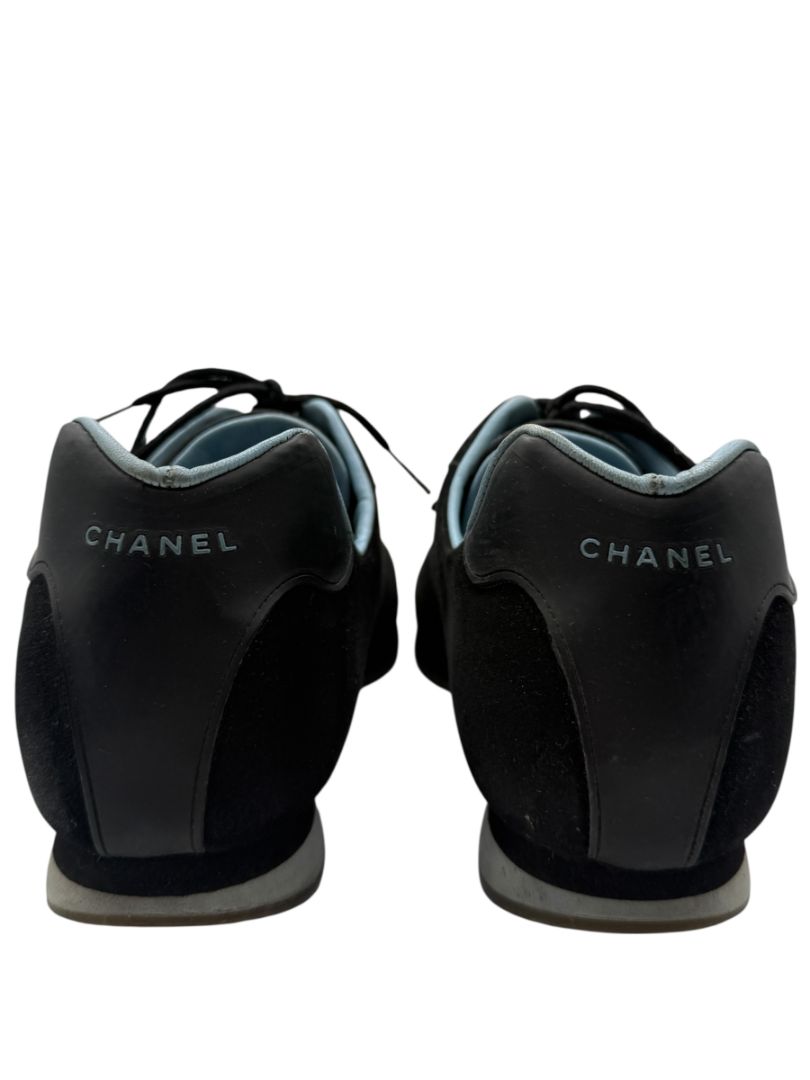 Chanel Black Suede Lace-Up Sneakers – Size 40