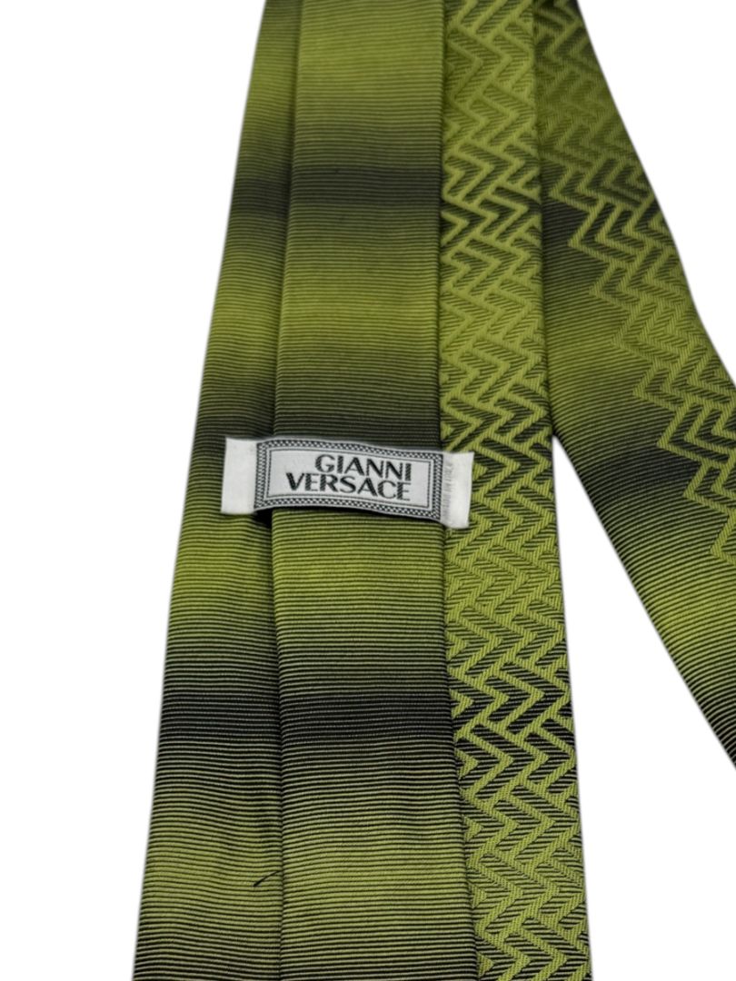 Gianni Versace Silk Tie – Green Ombre with Geometric Chevron Pattern