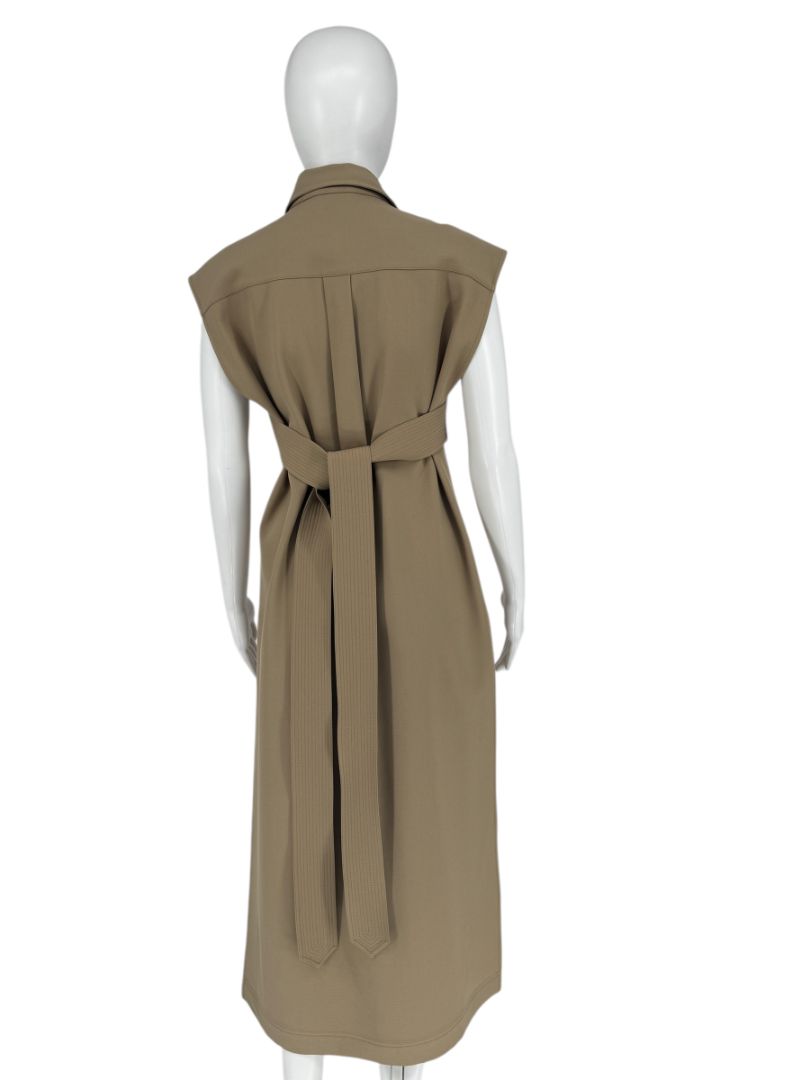 Céline Khaki Wool Belted Utility Midi Dress – Size FR 42 (US 8/10)