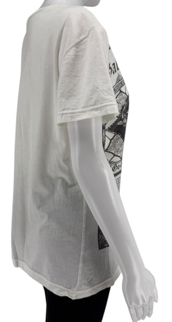 John Galliano Y2K Short Sleeve White Graphic Newspaper Tee - M